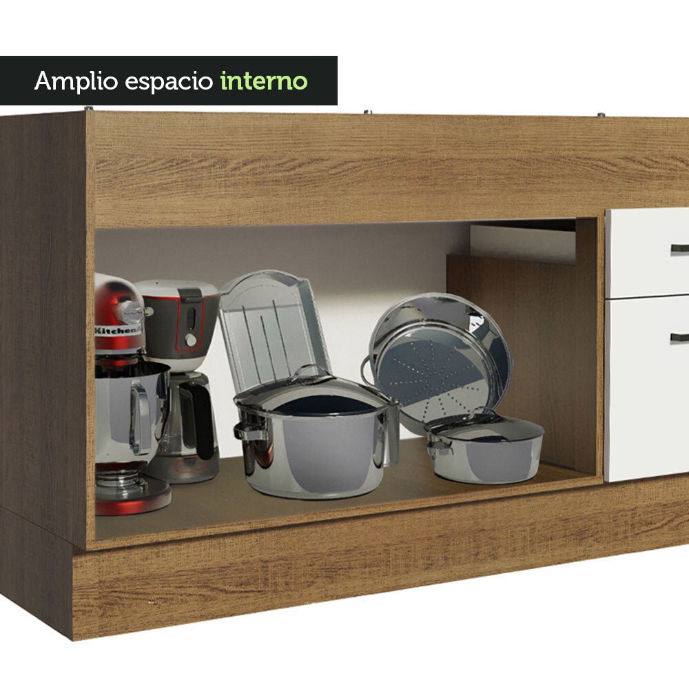 Mueble Inferior de Cocina Agata Marron y Blanco 150x81cm sin Mesón sin Estufa y con Dos Cajones - MUEBLES INFERIORES DE COCINA | Bylmo