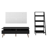 Combo Mueble de TV y Biblioteca Negro y Blanco 61x140cm para TV Hasta 55 Pulgadas con Seis Compartimientos y Ranura para Cables - MUEBLES DE TV | Bylmo