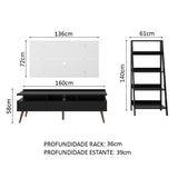Combo Mueble de TV y Biblioteca Negro y Blanco 61x140cm para TV Hasta 55 Pulgadas con Seis Compartimientos y Ranura para Cables - MUEBLES DE TV | Bylmo