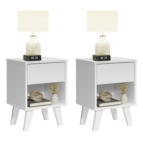 Mesa de Noche x 2 Blanco 35x51cm con Patas y con Dos Cajones - MESAS DE NOCHE | Bylmo