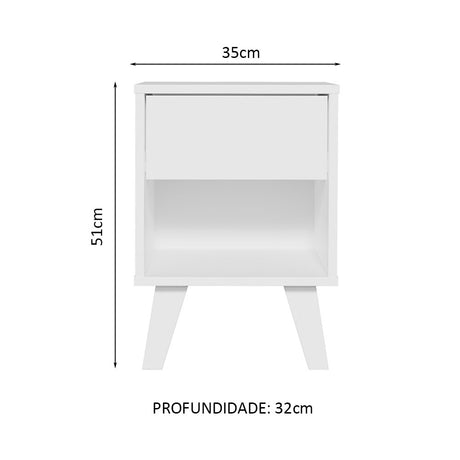 Mesa de Noche x 2 Blanco 35x51cm con Patas y con Dos Cajones - MESAS DE NOCHE | Bylmo