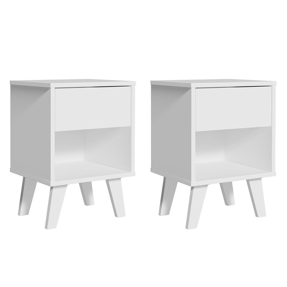 Mesa de Noche x 2 Blanco 35x51cm con Patas y con Dos Cajones - MESAS DE NOCHE | Bylmo
