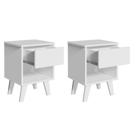 Mesa de Noche x 2 Blanco 35x51cm con Patas y con Dos Cajones - MESAS DE NOCHE | Bylmo