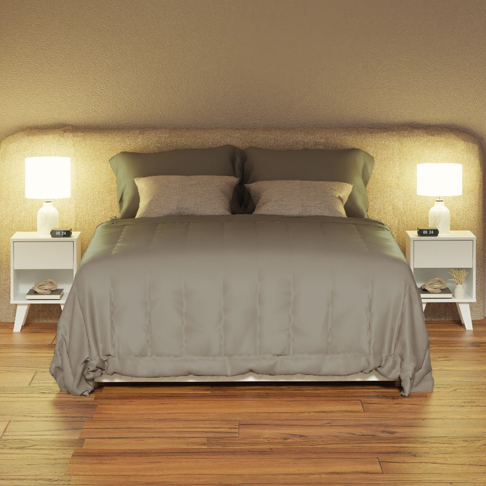 Mesa de Noche x 2 Blanco 35x51cm con Patas y con Dos Cajones - MESAS DE NOCHE | Bylmo