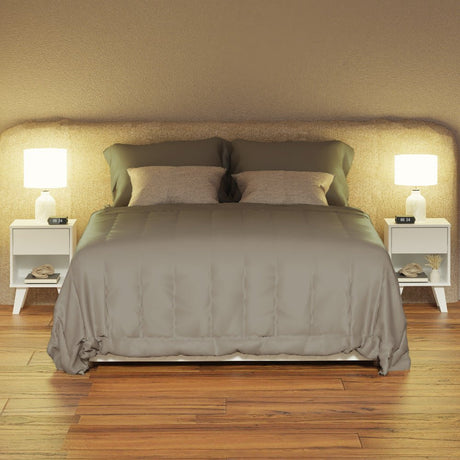 Mesa de Noche x 2 Blanco 35x51cm con Patas y con Dos Cajones - MESAS DE NOCHE | Bylmo