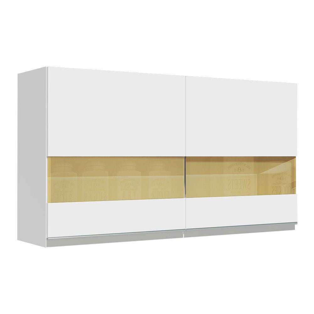 Gabinete de Cocina Glamy Blanco 120x66cm Flotante con Dos Puertas y Vidrios Reflectantes - ALACENAS Y MUEBLES MICROONDAS | Bylmo