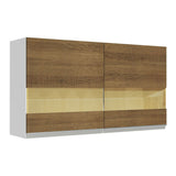 Gabinete de Cocina Glamy Blanco y Marron 120x66cm Flotante con Dos Puertas y Vidrios Reflectantes - ALACENAS Y MUEBLES MICROONDAS | Bylmo