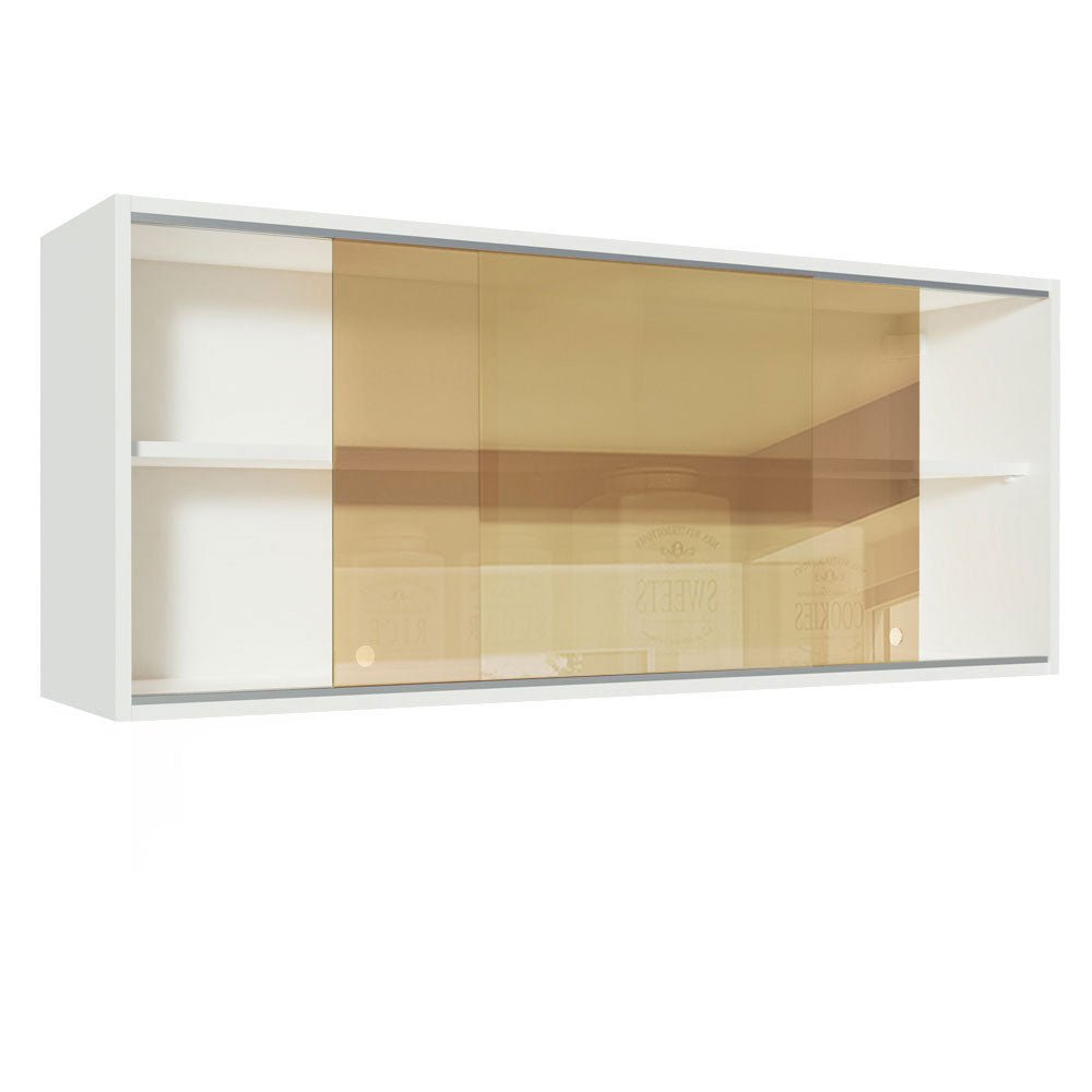 Gabinete de Cocina Glamy Blanco 120x50cm Flotante con Dos Puertas y Vidrios Reflectantes - ALACENAS Y MUEBLES MICROONDAS | Bylmo