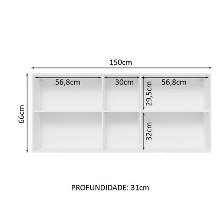 Gabinete de Cocina Glamy Blanco 150x66cm Flotante con Dos Puertas - ALACENAS Y MUEBLES MICROONDAS | Bylmo