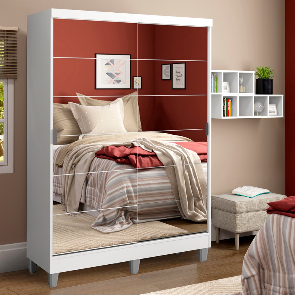 Closet Luke Blanco 120x192cm con Espejo con Dos Cajones y con Tres Entrepaños - CLOSETS | Bylmo