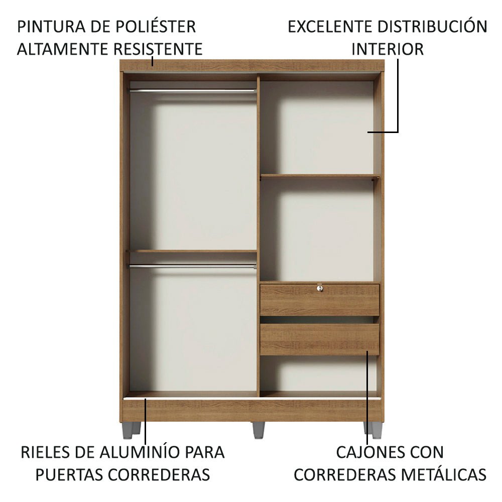 Closet Luke Marron 120x192cm con Un Espejo con Dos Cajones y con Tres Entrepaños - CLOSETS | Bylmo