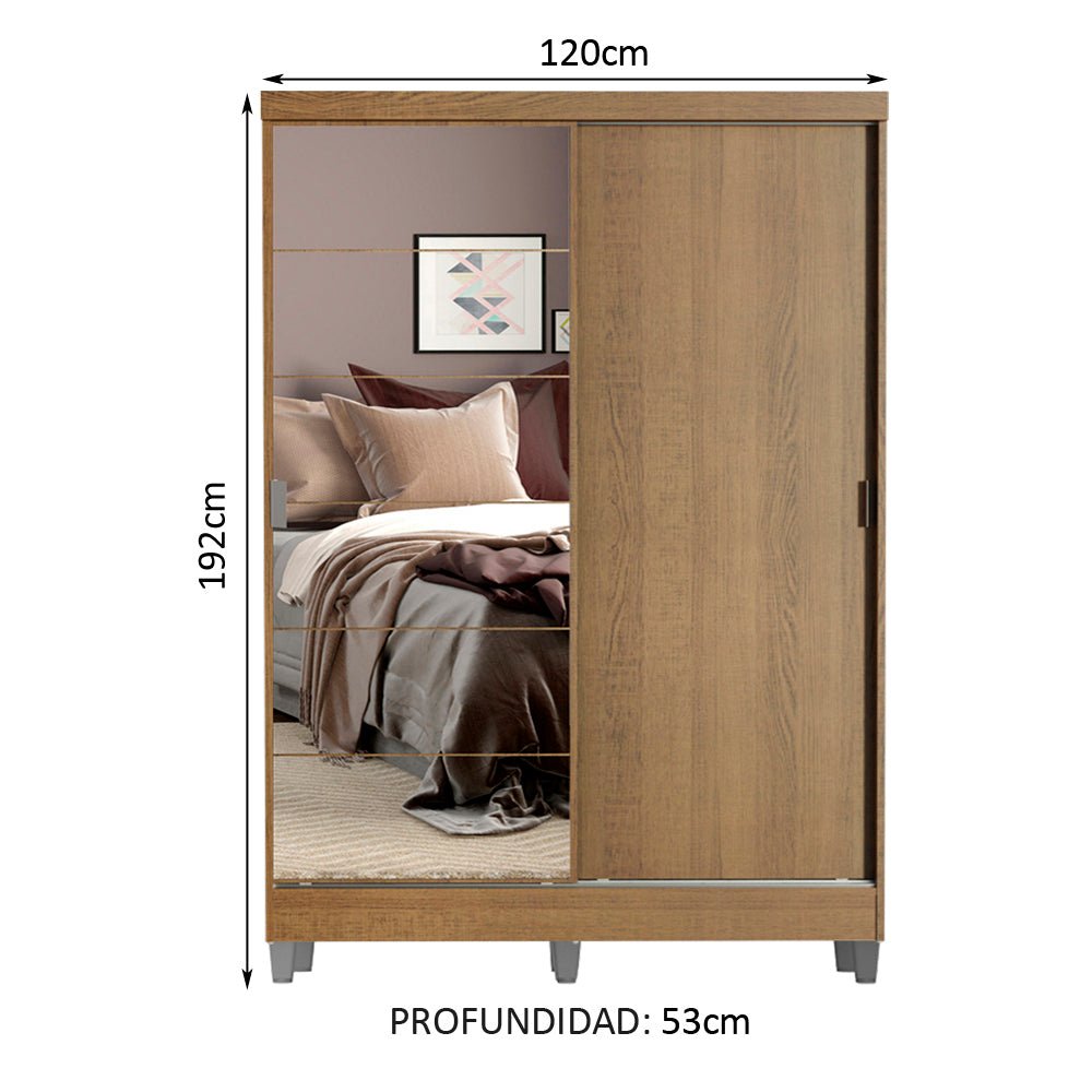 Closet Luke Marron 120x192cm con Un Espejo con Dos Cajones y con Tres Entrepaños - CLOSETS | Bylmo