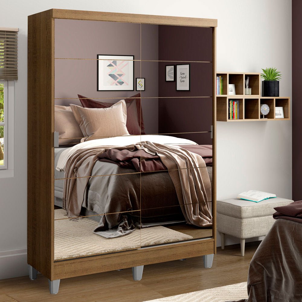 Closet Luke Marron 120x192cm con Espejo con Dos Cajones y con Tres Entrepaños - CLOSETS | Bylmo