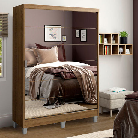 Closet Luke Marron 120x192cm con Espejo con Dos Cajones y con Tres Entrepaños - CLOSETS | Bylmo
