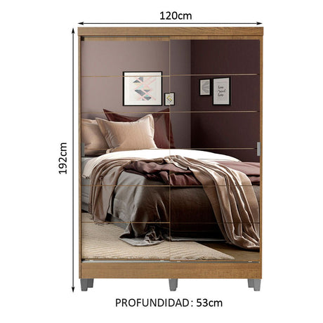 Closet Luke Marron 120x192cm con Espejo con Dos Cajones y con Tres Entrepaños - CLOSETS | Bylmo