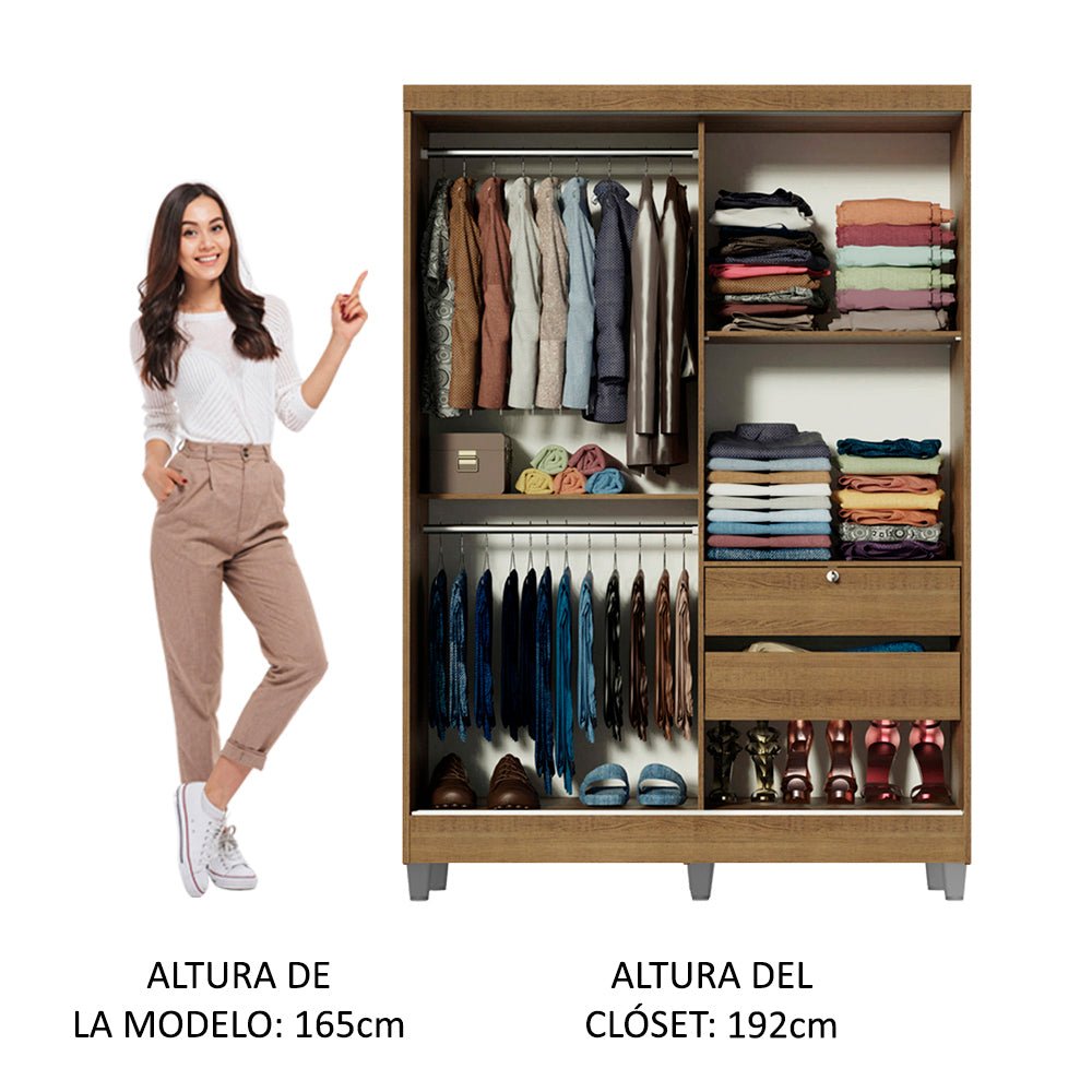 Closet Luke Marron 120x192cm con Dos Cajones y con Tres Entrepaños - CLOSETS | Bylmo