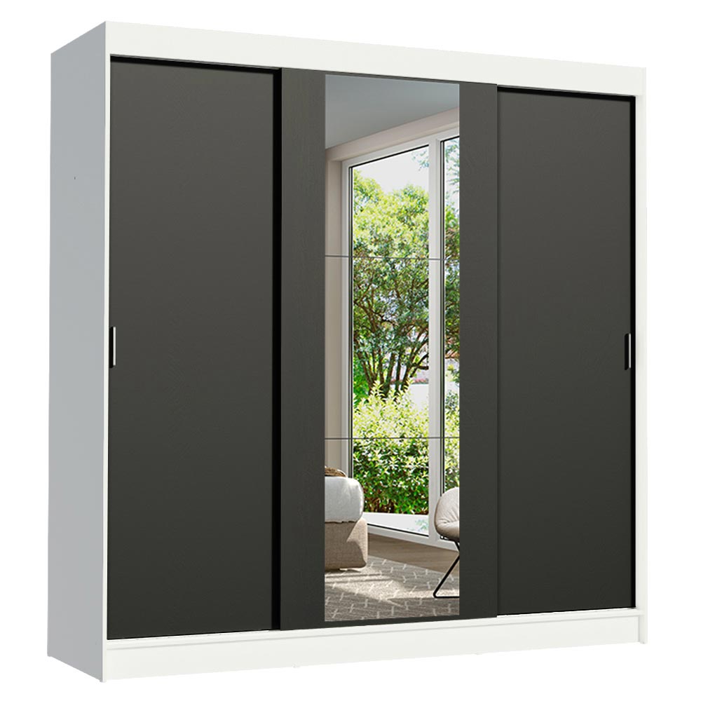 Closet Reno Blanco y Negro 180x205cm con Un Espejo con Cuatro Cajones y con Seis Entrepaños - CLOSETS | Bylmo