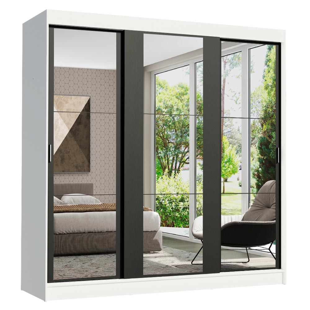 Closet Reno Blanco y Negro 180x205cm con Espejo con Cuatro Cajones y con Seis Entrepaños - CLOSETS | Bylmo