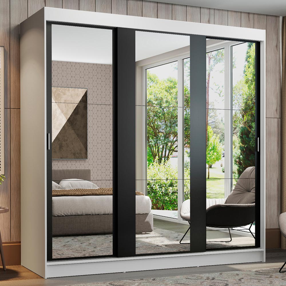 Closet Reno Blanco y Negro 180x205cm con Espejo con Cuatro Cajones y con Seis Entrepaños - CLOSETS | Bylmo