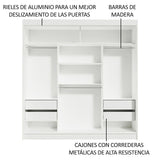 Closet Reno Blanco y Negro 180x205cm con Espejo con Cuatro Cajones y con Seis Entrepaños - CLOSETS | Bylmo