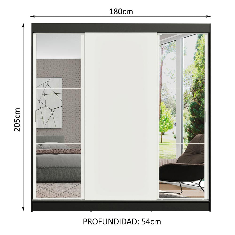 Closet Reno Negro y Blanco 180x205cm con Dos Espejos con Cuatro Cajones y con Seis Entrepaños - CLOSETS | Bylmo