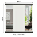 Closet Reno Negro y Blanco 180x205cm con Dos Espejos con Cuatro Cajones y con Seis Entrepaños - CLOSETS | Bylmo