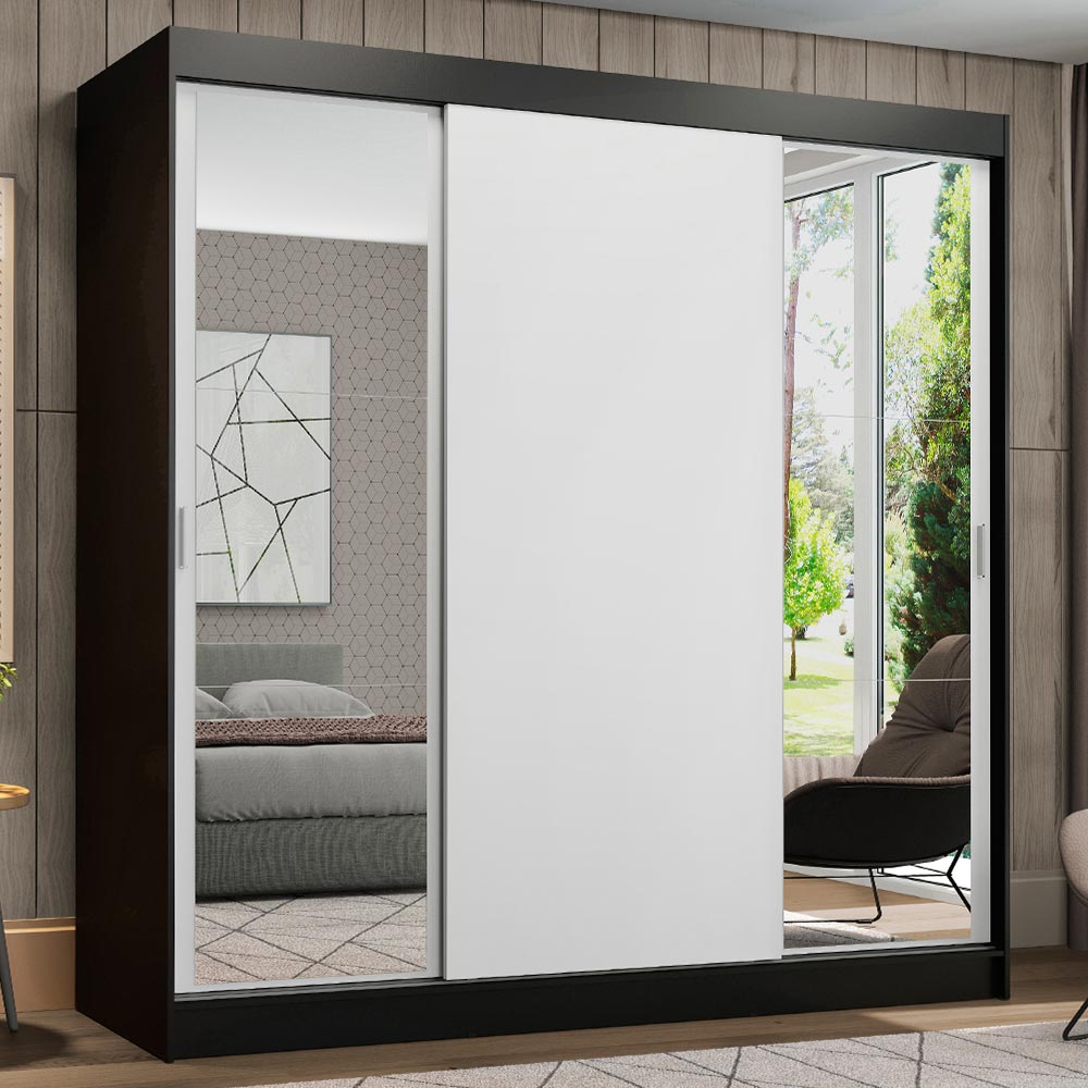 Closet Reno Negro y Blanco 180x205cm con Dos Espejos con Cuatro Cajones y con Seis Entrepaños - CLOSETS | Bylmo