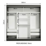 Closet Reno Negro y Blanco 180x205cm con Espejo con Cuatro Cajones y con Seis Entrepaños - CLOSETS | Bylmo