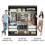 Closet Reno Negro y Blanco 180x205cm con Espejo con Cuatro Cajones y con Seis Entrepaños - CLOSETS | Bylmo