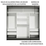 Closet Reno Negro y Blanco 180x205cm con Espejo con Cuatro Cajones y con Seis Entrepaños - CLOSETS | Bylmo