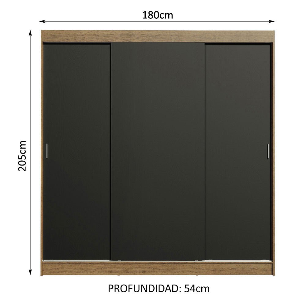 Closet Reno Marron y Negro 180x205cm con Cuatro Cajones y con Seis Entrepaños - CLOSETS | Bylmo