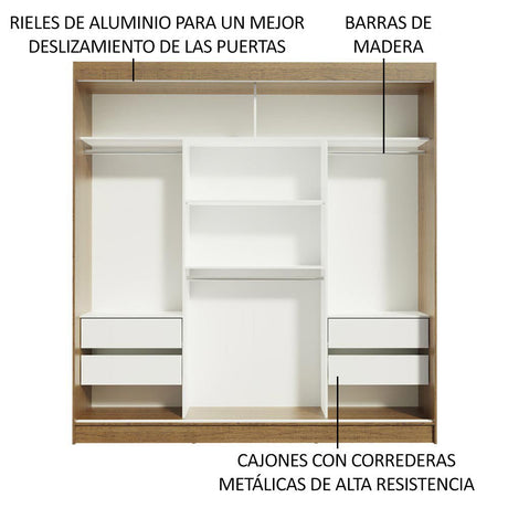 Closet Reno Marron y Negro 180x205cm con Cuatro Cajones y con Seis Entrepaños - CLOSETS | Bylmo
