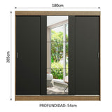 Closet Reno Marron y Negro 180x205cm con Un Espejo con Cuatro Cajones y con Seis Entrepaños - CLOSETS | Bylmo