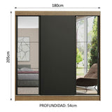 Closet Reno Marron y Negro 180x205cm con Dos Espejos con Cuatro Cajones y con Seis Entrepaños - CLOSETS | Bylmo