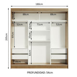 Closet Reno Marron y Negro 180x205cm con Espejo con Cuatro Cajones y con Seis Entrepaños - CLOSETS | Bylmo