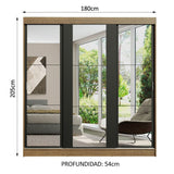 Closet Reno Marron y Negro 180x205cm con Espejo con Cuatro Cajones y con Seis Entrepaños - CLOSETS | Bylmo