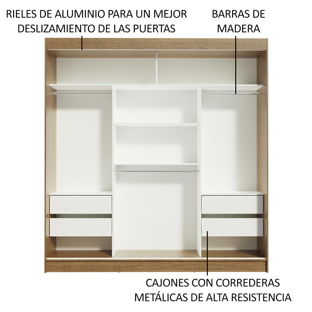 Closet Reno Marron y Negro 180x205cm con Espejo con Cuatro Cajones y con Seis Entrepaños - CLOSETS | Bylmo