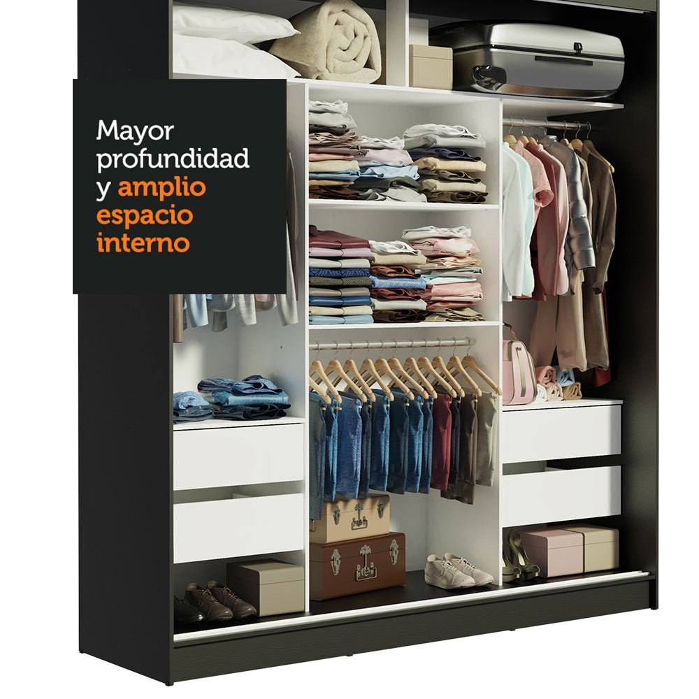 Closet Reno Negro 180x205cm con Cuatro Cajones y con Seis Entrepaños - CLOSETS | Bylmo