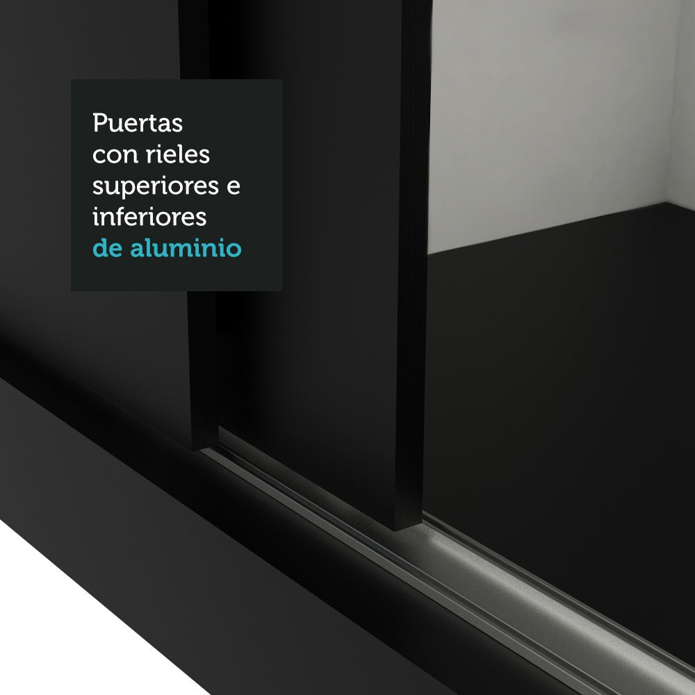 Closet Reno Negro 180x205cm con Un Espejo con Cuatro Cajones y con Seis Entrepaños - CLOSETS | Bylmo