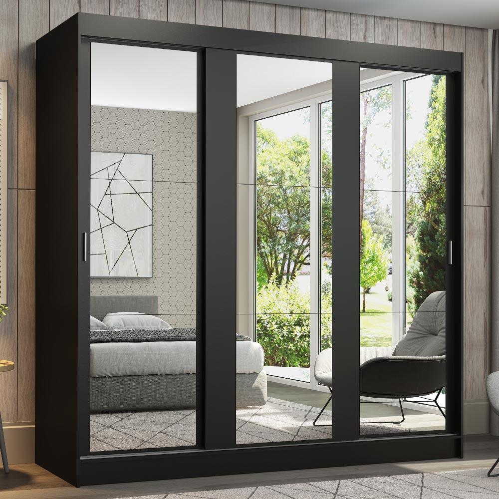 Closet Reno Negro 180x205cm con Espejo con Cuatro Cajones y con Seis Entrepaños - CLOSETS | Bylmo