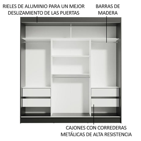 Closet Reno Negro y Marron 180x205cm con Cuatro Cajones y con Seis Entrepaños - CLOSETS | Bylmo