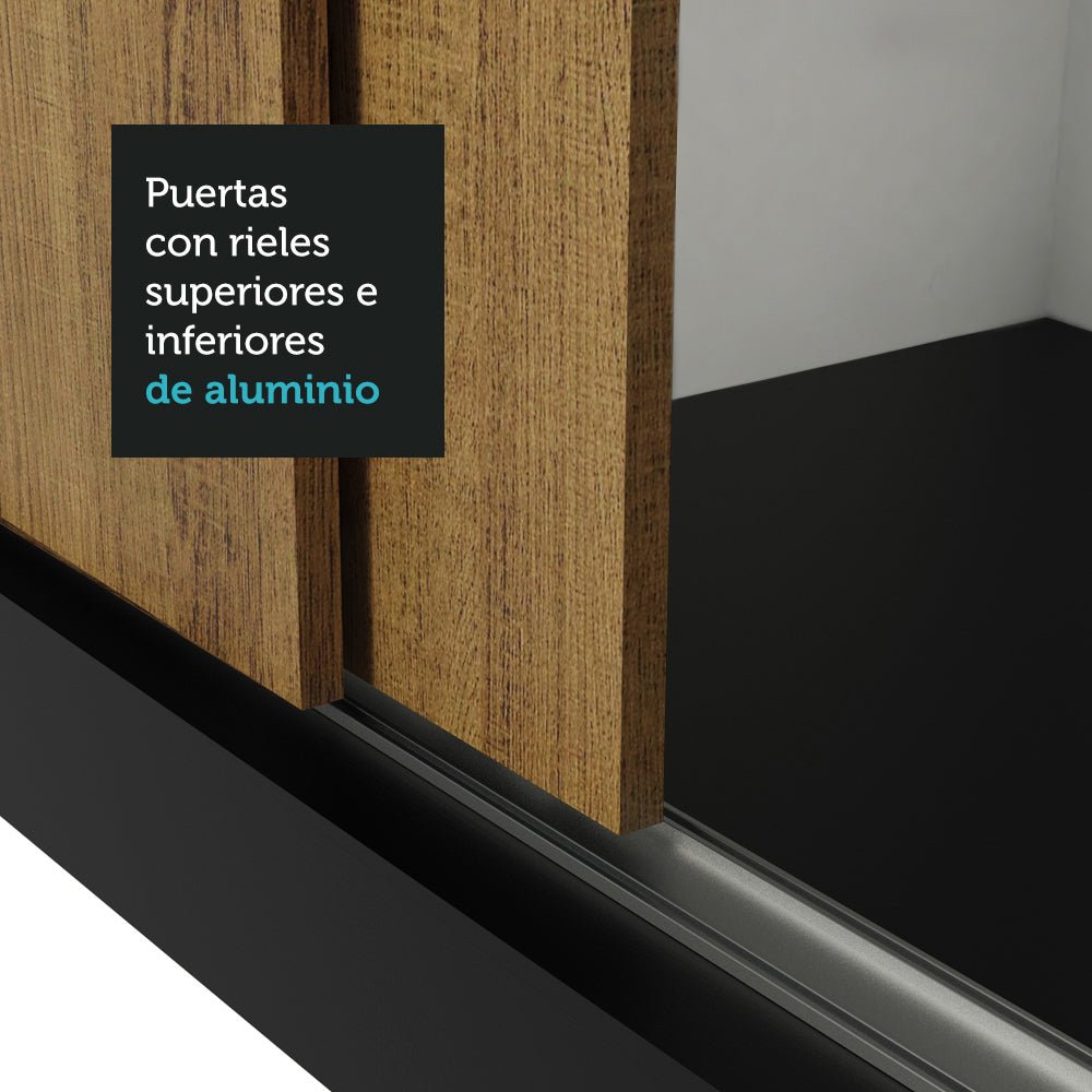 Closet Reno Negro y Marron 180x205cm con Espejo con Cuatro Cajones y con Seis Entrepaños - CLOSETS | Bylmo