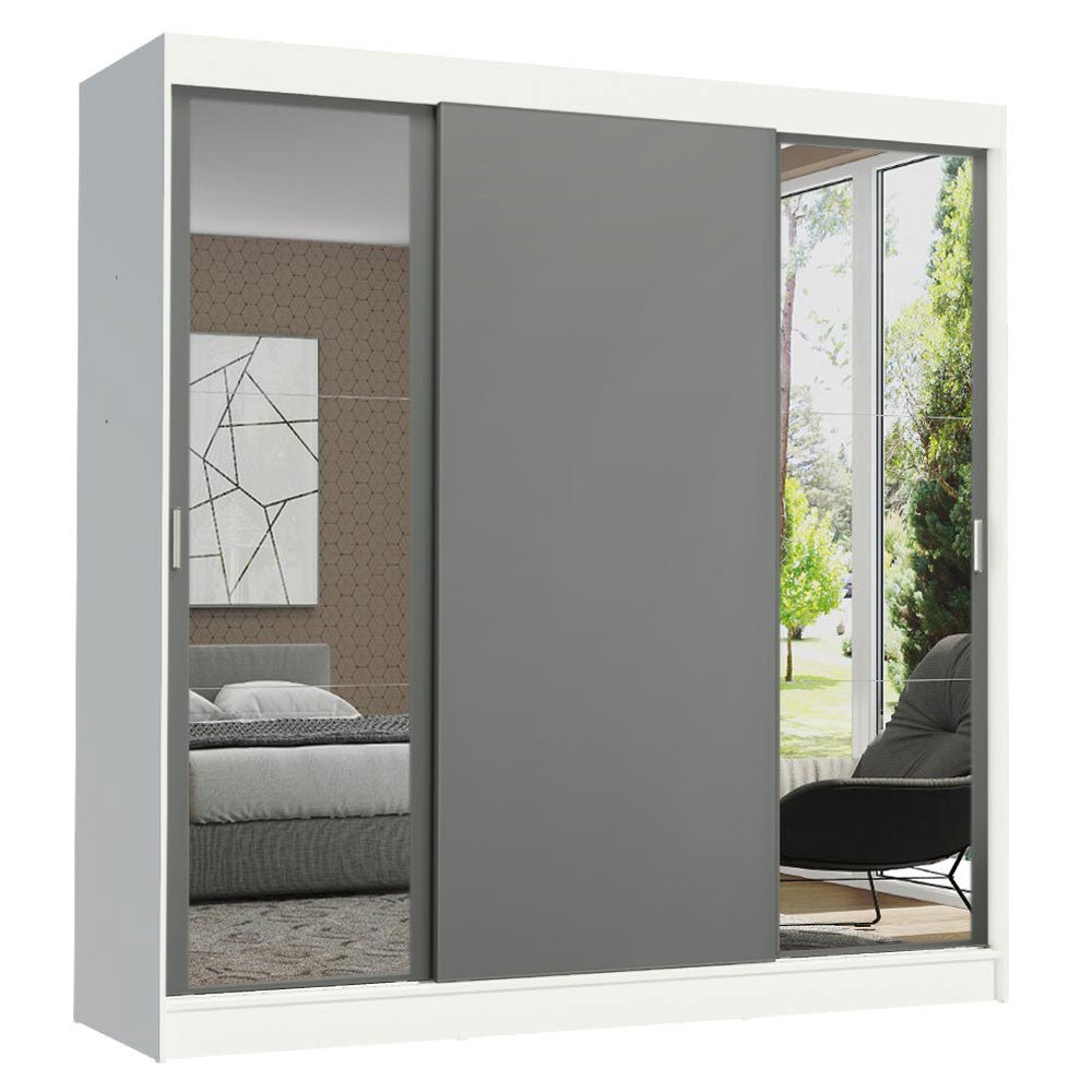 Closet Reno Blanco y Gris 180x205cm con Espejo con Cuatro Cajones y con Seis Entrepaños - CLOSETS | Bylmo