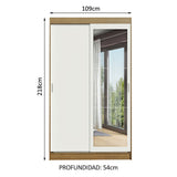 Closet Tokio Marron y Blanco 109x218cm con Espejo con Dos Cajones y con Cinco Entrepaños - CLOSETS | Bylmo