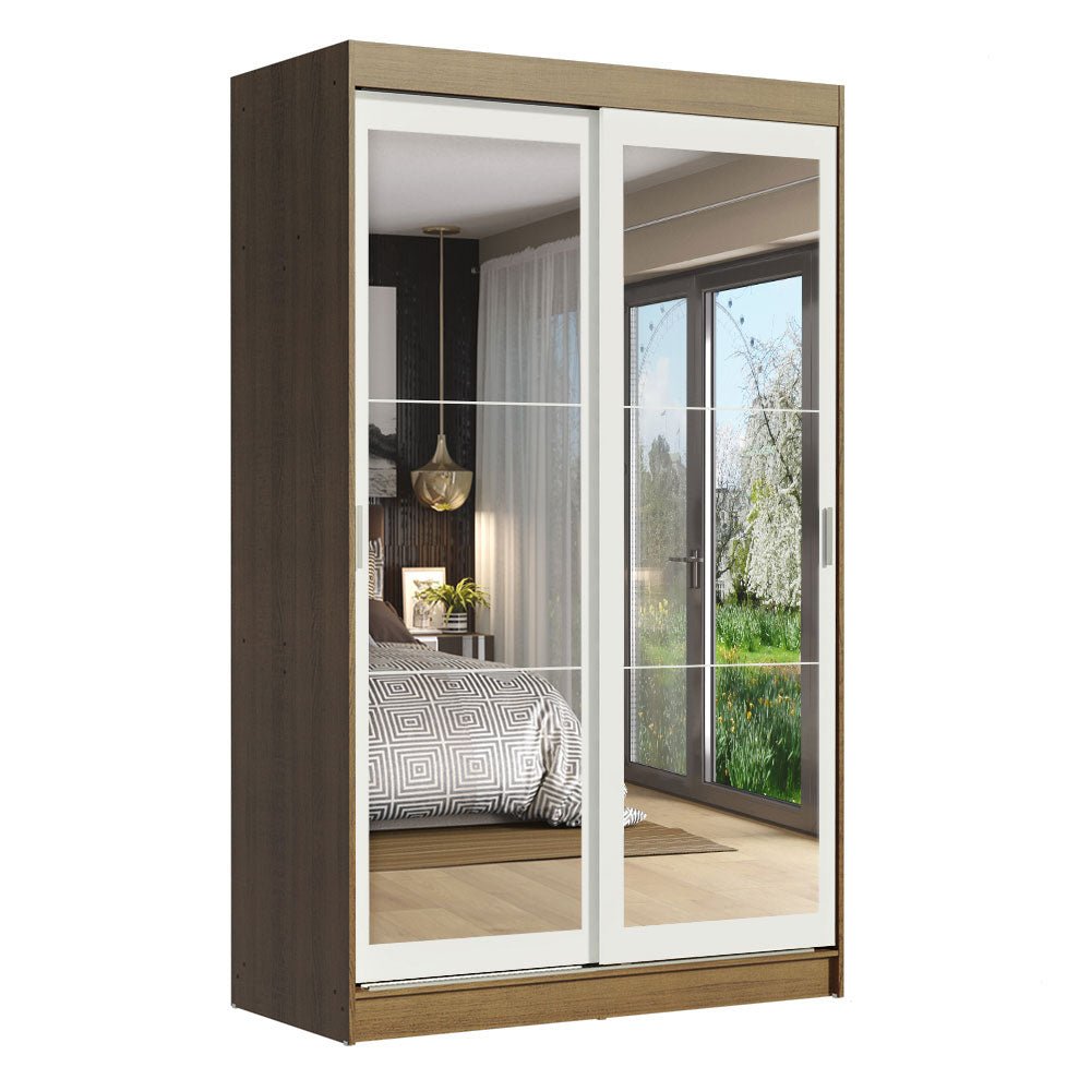 Closet Tokio Marron y Blanco 109x218cm con Un Espejo con Dos Cajones y con Cinco Entrepaños - CLOSETS | Bylmo