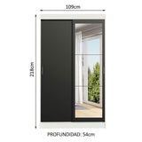 Closet Tokio Blanco y Negro 109x218cm con Espejo con Dos Cajones y con Cinco Entrepaños - CLOSETS | Bylmo