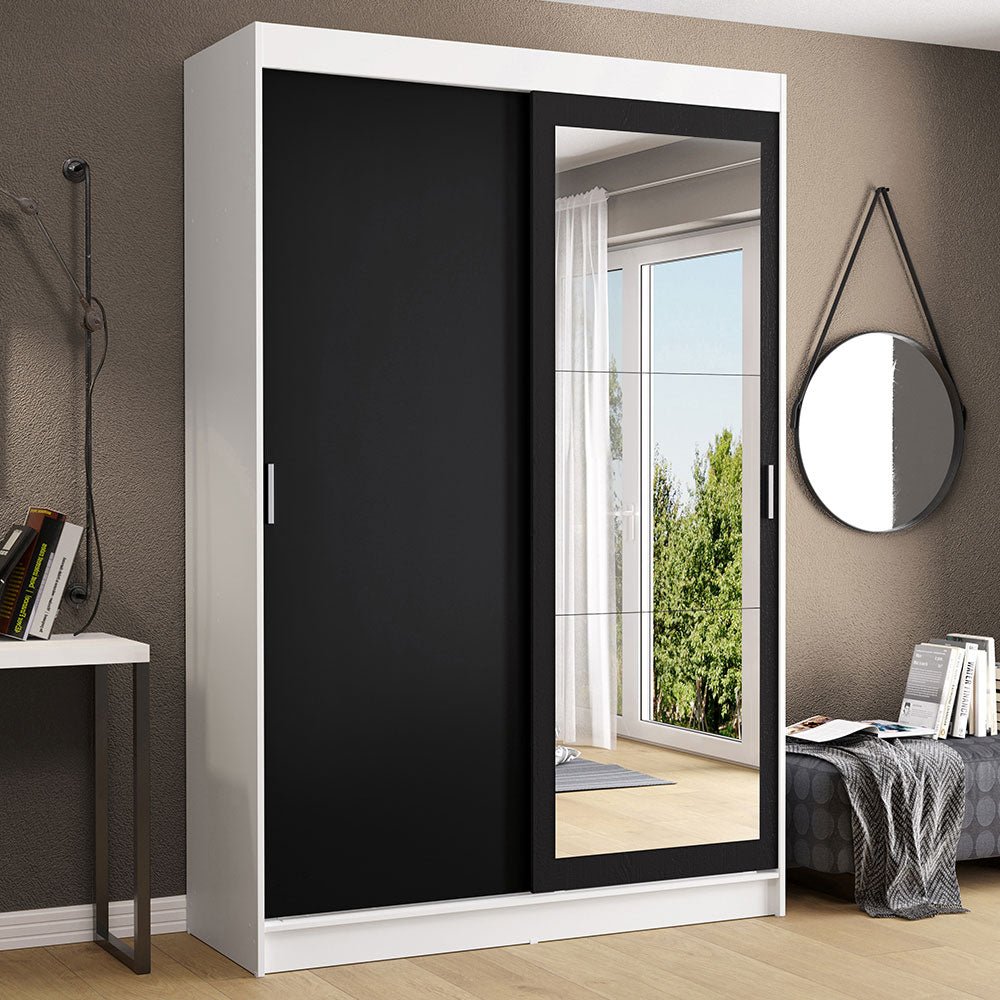 Closet Tokio Blanco y Negro 109x218cm con Espejo con Dos Cajones y con Cinco Entrepaños - CLOSETS | Bylmo