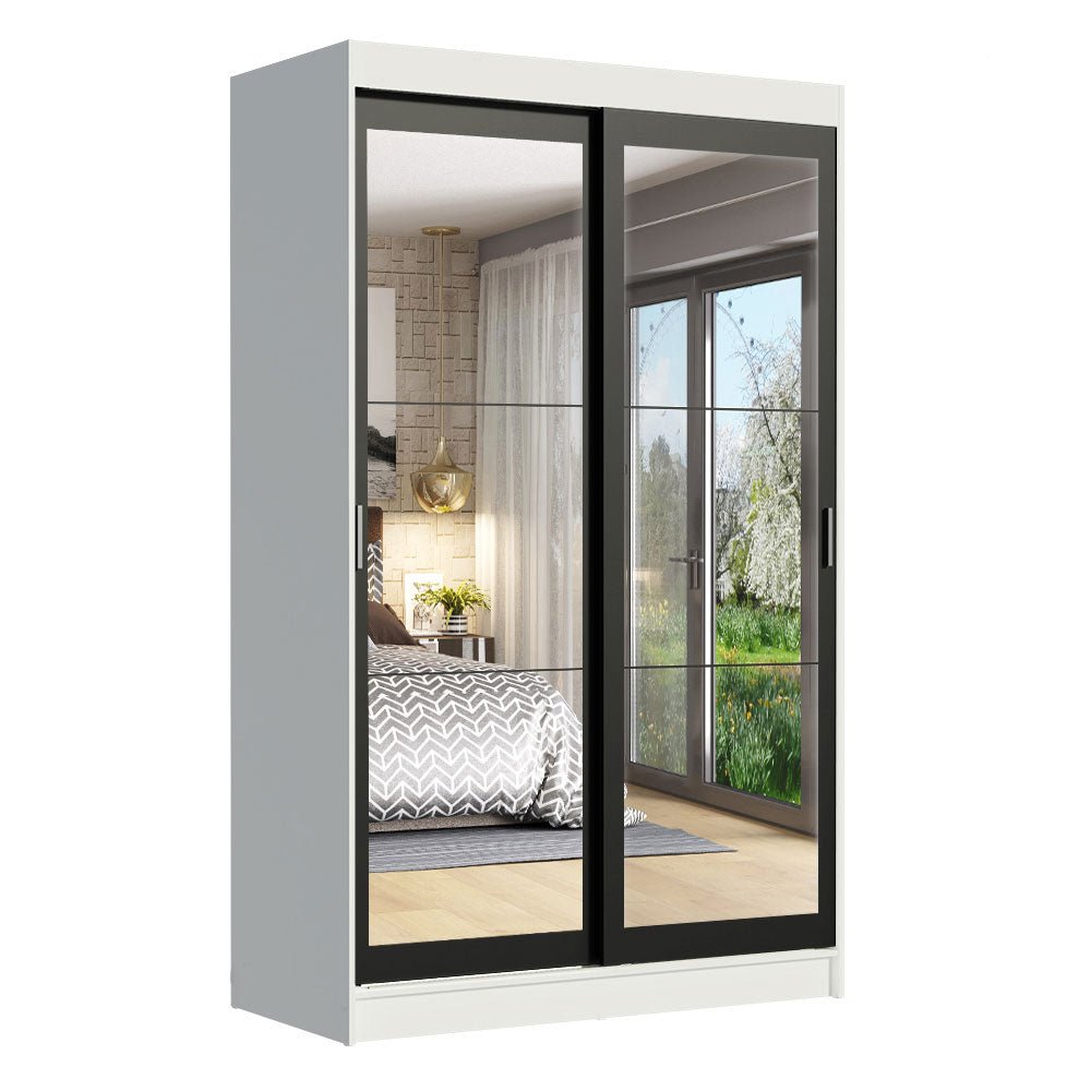 Closet Tokio Blanco y Negro 109x218cm con Un Espejo con Dos Cajones y con Cinco Entrepaños - CLOSETS | Bylmo