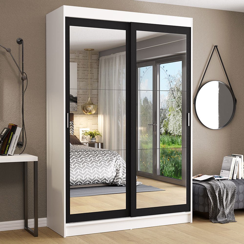 Closet Tokio Blanco y Negro 109x218cm con Un Espejo con Dos Cajones y con Cinco Entrepaños - CLOSETS | Bylmo