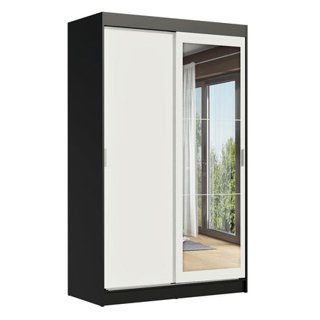 Closet Tokio Negro y Blanco 109x218cm con Espejo con Dos Cajones y con Cinco Entrepaños - CLOSETS | Bylmo